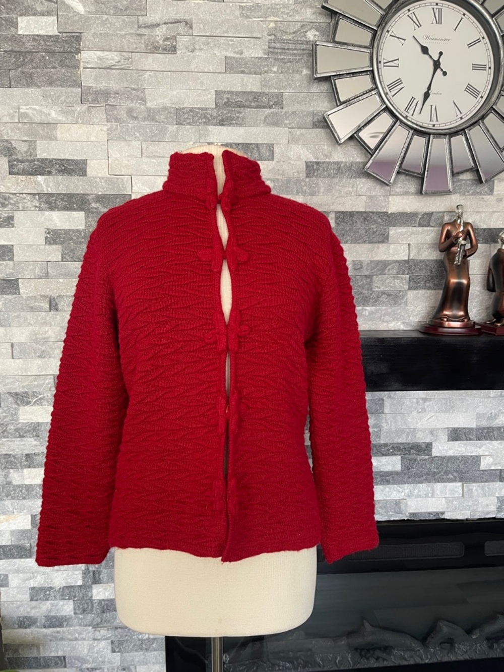 Norm Thompson Alpaca Red Knit Cardigan Sweater Size M